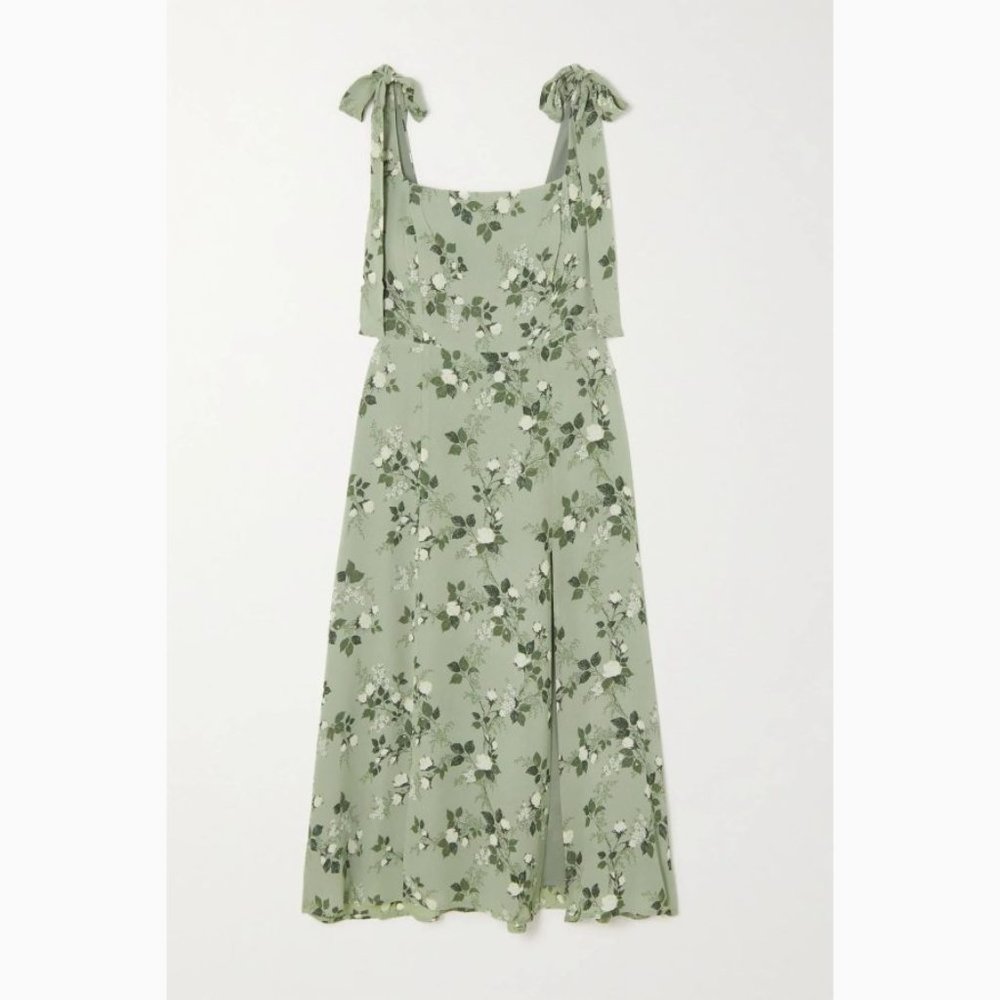 NWOT Reformation Twilight Dress in Verde Green White Floral Midi Tie Straps - Picture 11 of 14